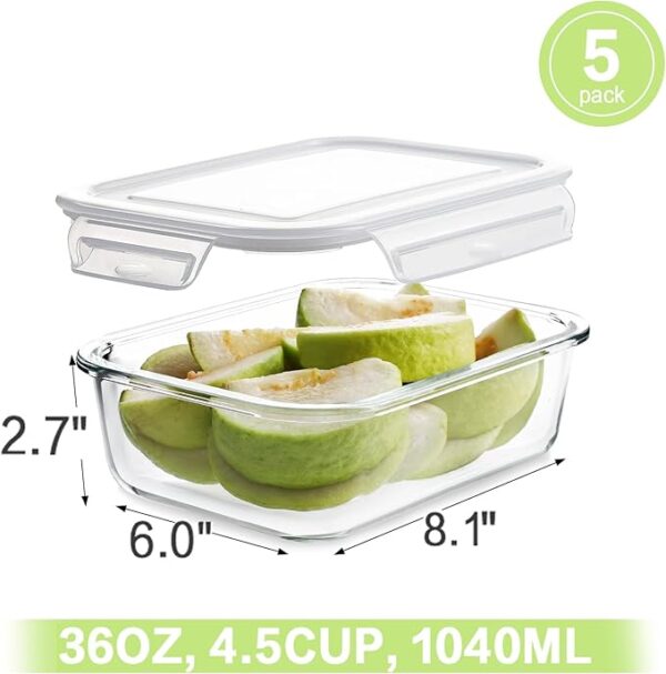 HOMBERKING Large Glass Meal Prep Containers, 5 Sets 35oz | 4.5cups, Food Storage With Lids - Image 4