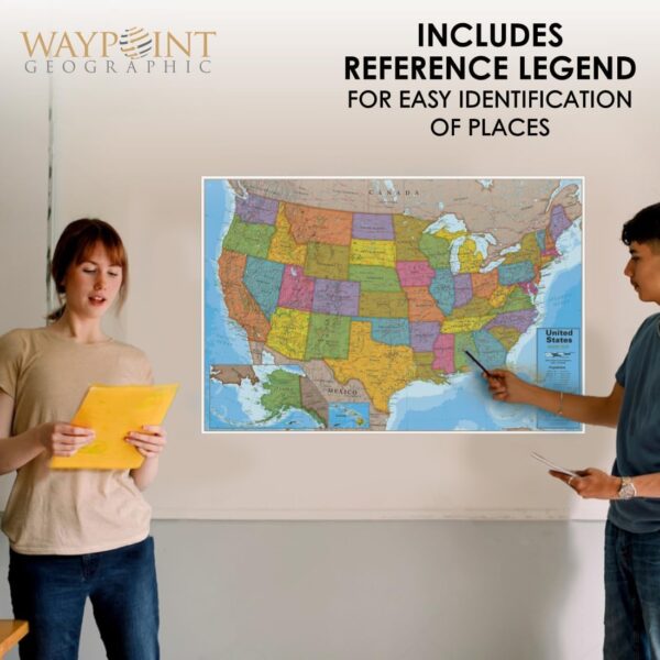 Waypoint Geographic Blue Ocean Series USA Wall Map, Laminated Wall Map Poster, Educational Wall Art For Home, Classroom, or Office, Unique Gifts, 24” H x 36” W - Image 2