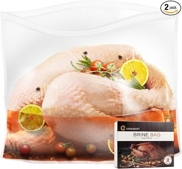 Brining Bags for Turkey, 2 Packs Extra Large Turkey Brine Bag with 2 Cotton Strings, Thickened Double Zip-lock Seal Brine Bags for Turkey