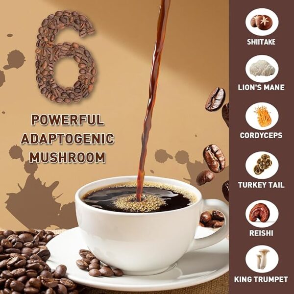 Mushroom Coffee | Enhanced Focus, Boosted Immunity, Improved Energy | 6 Adaptogenic Mushrooms - Image 2
