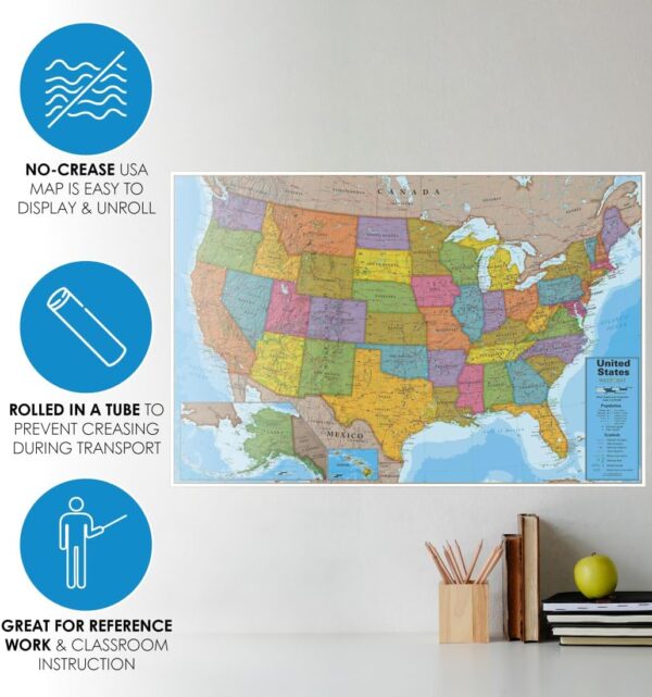 Waypoint Geographic Blue Ocean Series USA Wall Map, Laminated Wall Map Poster, Educational Wall Art For Home, Classroom, or Office, Unique Gifts, 24” H x 36” W - Image 3