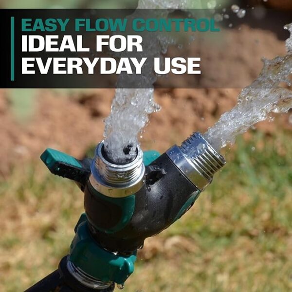 2WAYZ Hose Splitter 2 Way Heavy Duty Outdoor Faucet and Garden Connector - Water Spigot Splitter - Durable All-Metal Y Adapter with Shut-Off Valve - Image 2