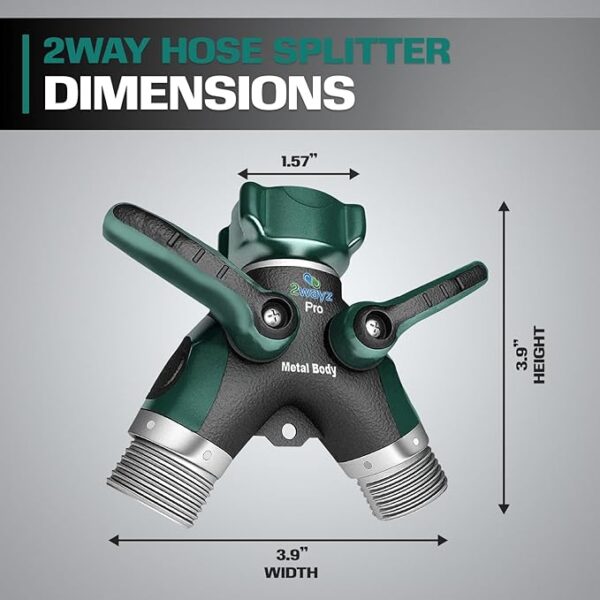 2WAYZ Hose Splitter 2 Way Heavy Duty Outdoor Faucet and Garden Connector - Water Spigot Splitter - Durable All-Metal Y Adapter with Shut-Off Valve - Image 3