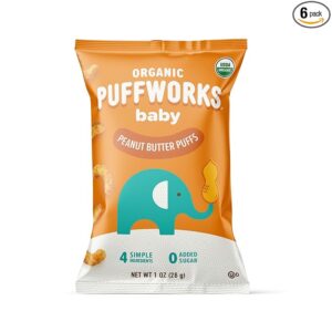Puffworks Baby Organic Peanut Butter Puffs, Perfect for Early Peanut Introduction