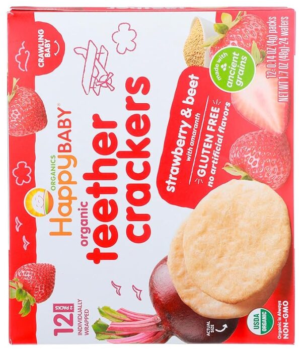 Happy Baby Organics Organic Teether Crackers Gluten Free Strawberry & Beet with Amaranth - Image 2