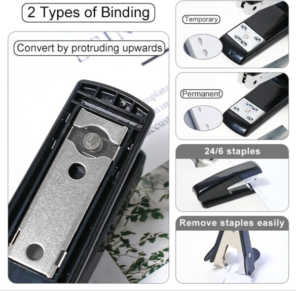 Black Desk Accessories with Pen Holder, Office Supplies Desk Organizers and Accessories, Tape Dispenser, Stapler, Staple Remover, Staples, Clips Set, Ruler, Scissor, Pen - Image 2