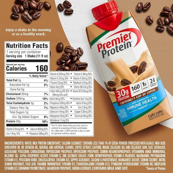 Premier Protein Protein Shake, Cafe Latte, 30g Protein, 1g Sugar, 11 fl oz Pack of 12 - Image 3