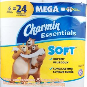 Charmin, Essentials Soft 2-Ply Mega Toilet Paper, 352 Sheets Per Roll, Pack of 6 Rolls