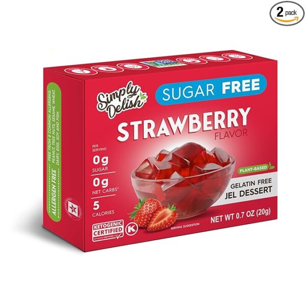 Simply Delish Natural Strawberry Jel Dessert - Sugar Free, Non GMO, Gluten Free, Fat Free, Vegan, Keto Friendly