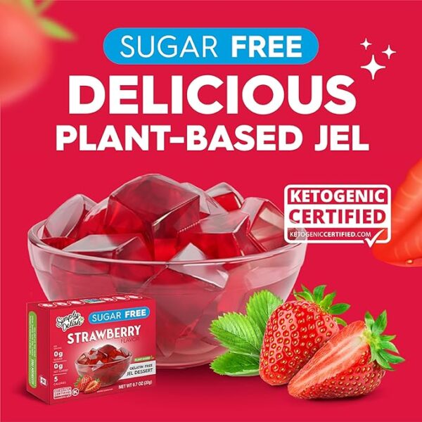 Simply Delish Natural Strawberry Jel Dessert - Sugar Free, Non GMO, Gluten Free, Fat Free, Vegan, Keto Friendly - Image 3