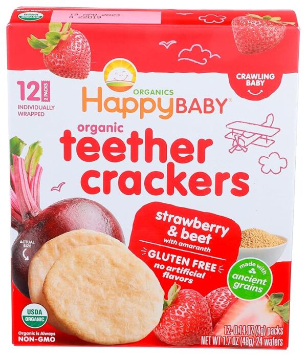 Happy Baby Organics Organic Teether Crackers Gluten Free Strawberry & Beet with Amaranth