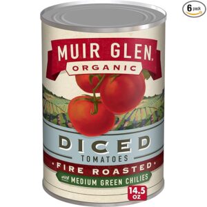 Muir Glen Organic Diced Fire Roasted Canned Tomatoes, with Medium Green Chilies